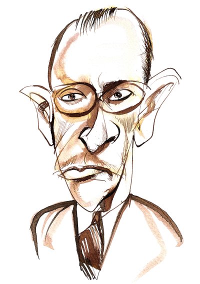 Igor Stravinsky, compositor y director nacido en Rusia (1882-1971); caricatura de Neale Osborne